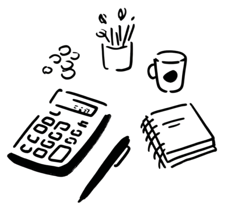 A calculator, notebook and pen, Elterngeld tools