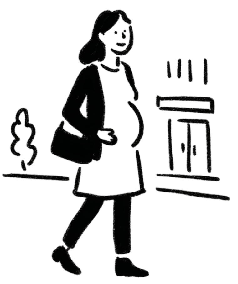 A pregnant woman walking confidently in Berlin